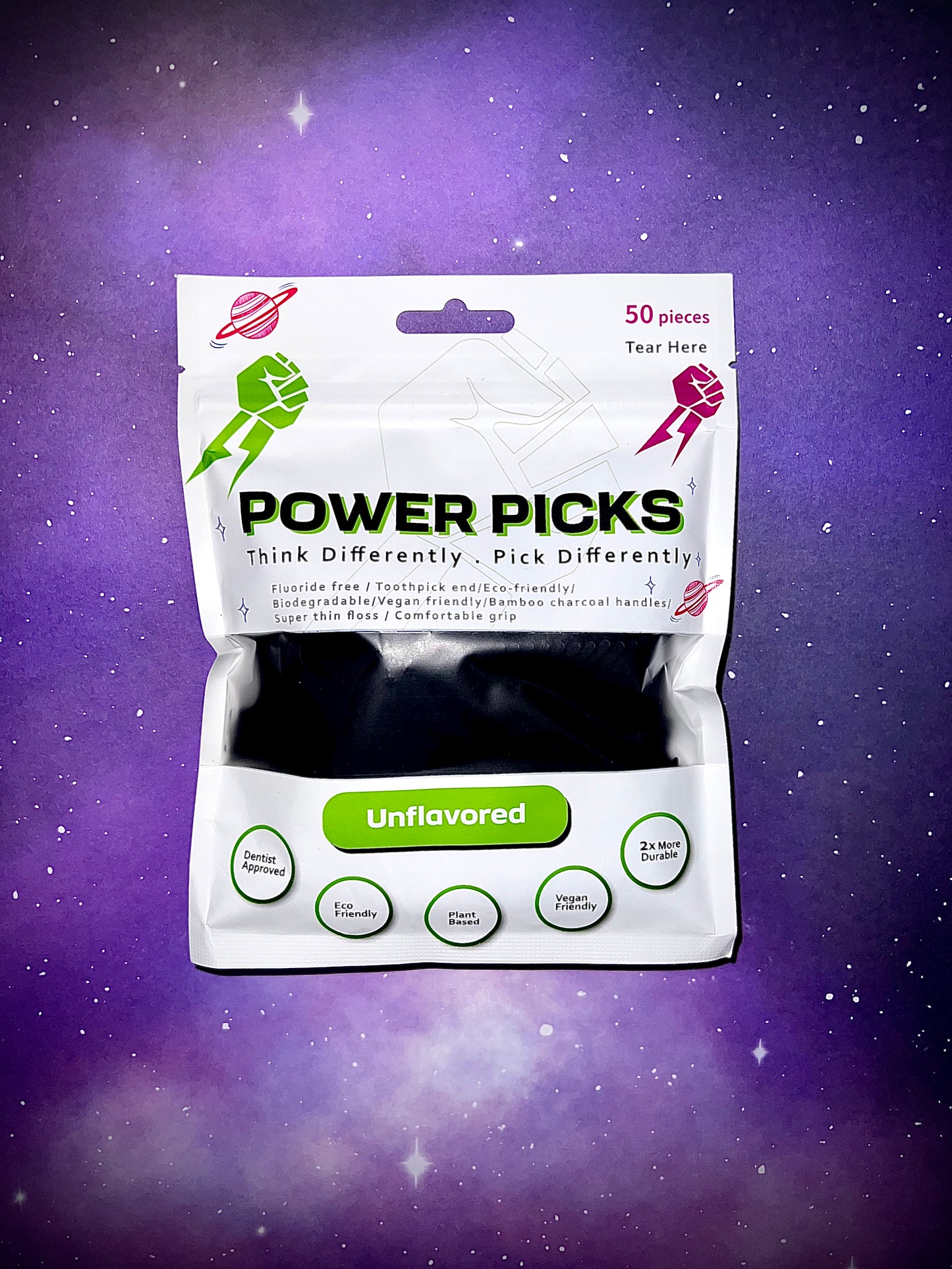 Biodegradable-Bamboo Charcoal Floss Picks (50pcs)